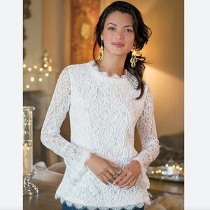 Soft Surroundings Lilith Floral Lace Overlay Eyelash Trim White Medium N…